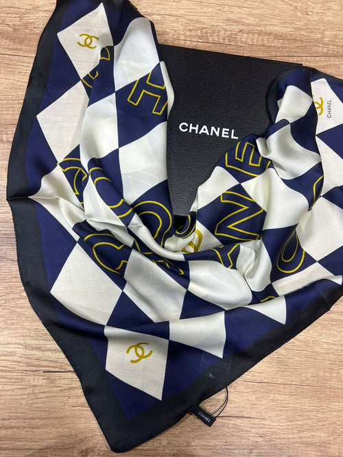 Channel navy summer scarf 70cm square