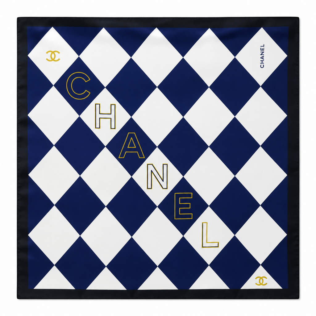 Channel navy summer scarf 70cm square
