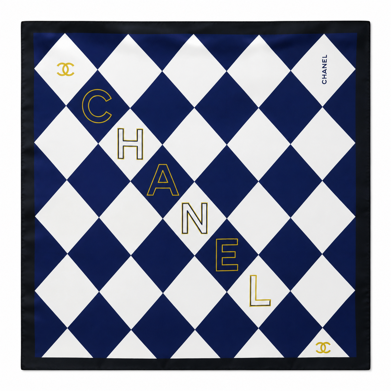 Channel navy summer scarf 70cm square
